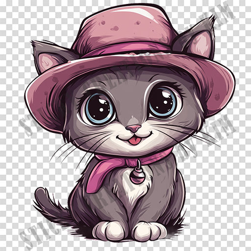 Adorable Cat with a Hat Design #001| Clipart Stickers | Cute Digital Download | Make Stickers, Posters, Digital Art, etc.