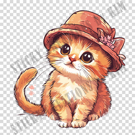 Adorable Cat with a Hat Design #002 | STICKERS | Individual