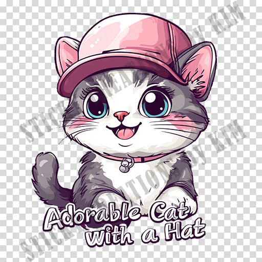 Adorable Cat with a Hat Design #004 | STICKERS | Individual