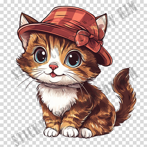 Adorable Cat with a Hat Design #005| Clipart Stickers | Cute Digital Download | Make Stickers, Posters, Digital Art, etc.