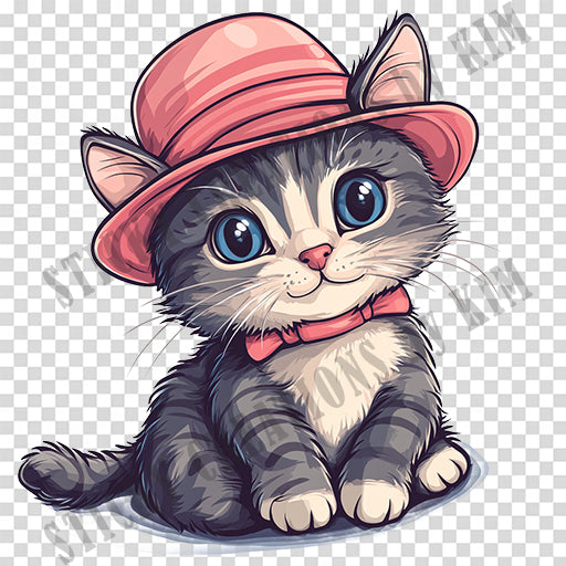 Adorable Cat with a Hat Design #006| Clipart Stickers | Cute Digital Download | Make Stickers, Posters, Digital Art, etc.