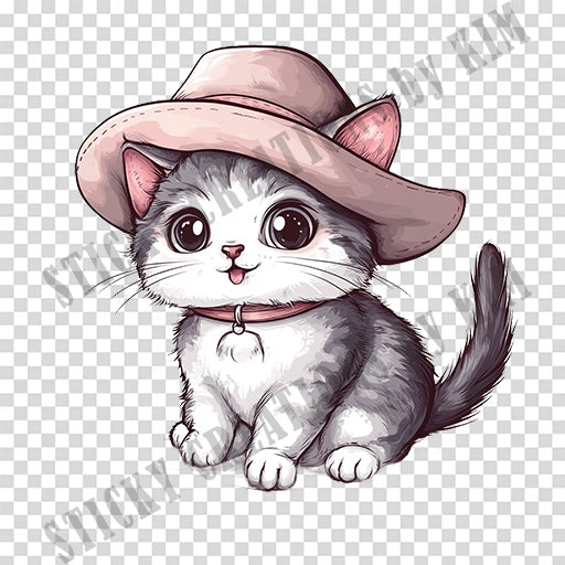 Adorable Cat with a Hat Design #007| Clipart Stickers | Cute Digital Download | Make Stickers, Posters, Digital Art, etc.