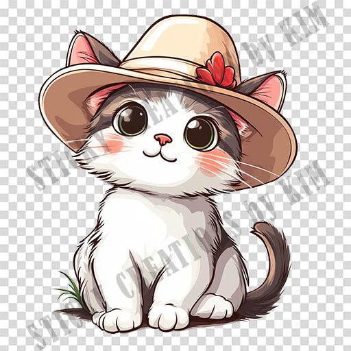 Adorable Cat with a Hat Design #008 | STICKERS | Individual