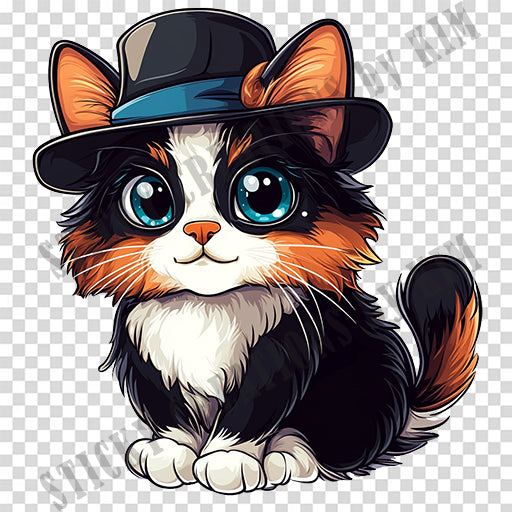 Adorable Cat with a Hat Design #010 | STICKERS | Individual