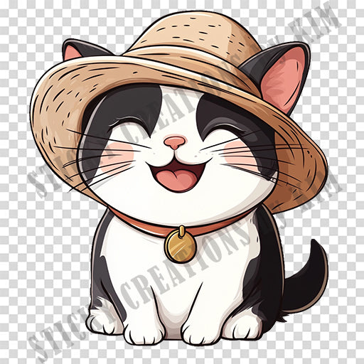 Adorable Cat with a Hat Design #015| Clipart Stickers | Cute Digital Download | Make Stickers, Posters, Digital Art, etc.