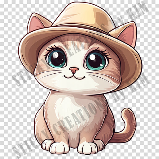 Adorable Cat with a Hat Design #016 | STICKERS | Individual