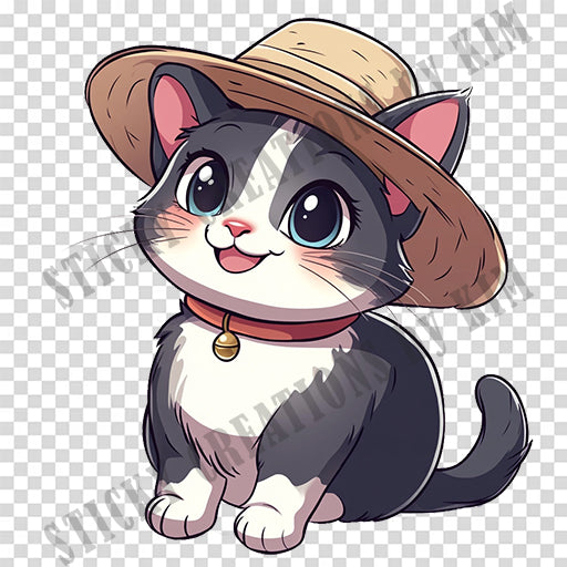 Adorable Cat with a Hat Design #017| Clipart Stickers | Cute Digital Download | Make Stickers, Posters, Digital Art, etc.