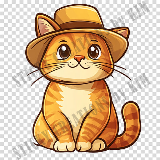 Adorable Cat with a Hat Design #021| Clipart Stickers | Cute Digital Download | Make Stickers, Posters, Digital Art, etc.