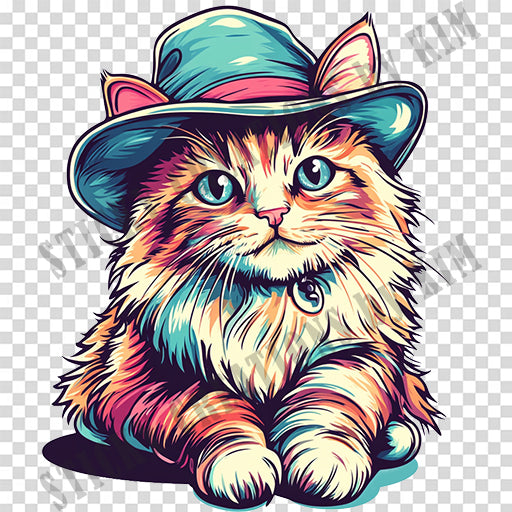 Adorable Cat with a Hat Design #022 | STICKERS | Individual