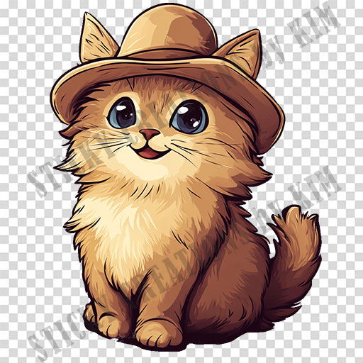 Adorable Cat with a Hat Design #027| Clipart Stickers | Cute Digital Download | Make Stickers, Posters, Digital Art, etc.