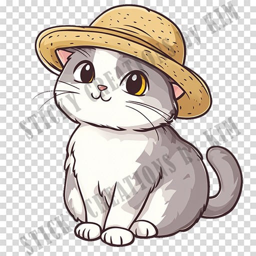 Adorable Cat with a Hat Design #029 | STICKERS | Individual