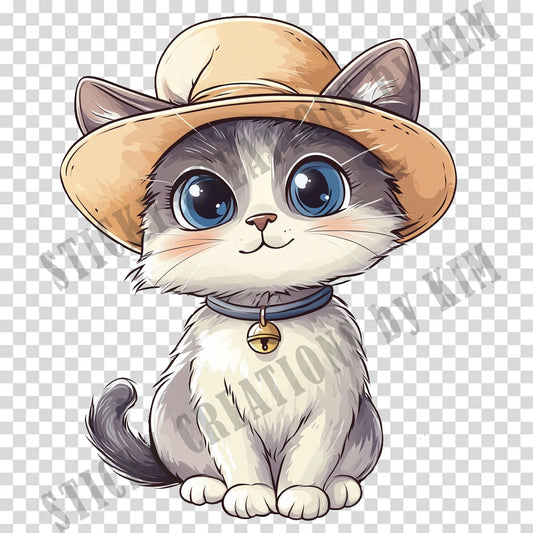 Adorable Cat with a Hat Design #031| Clipart Stickers | Cute Digital Download | Make Stickers, Posters, Digital Art, etc.