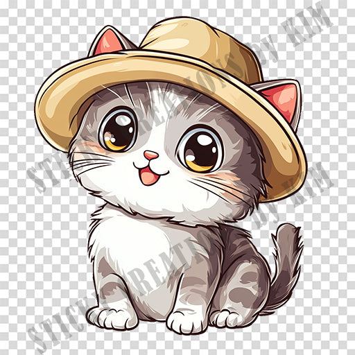 Adorable Cat with a Hat Design #032| Clipart Stickers | Cute Digital Download | Make Stickers, Posters, Digital Art, etc.