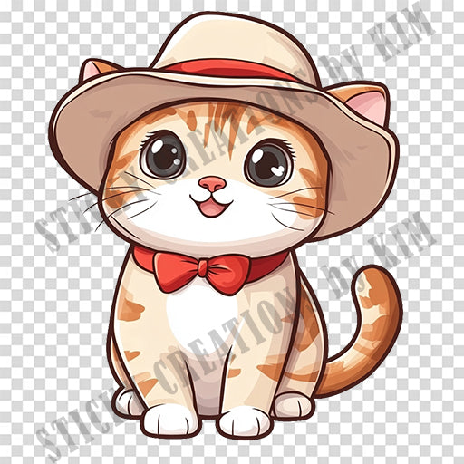 Adorable Cat with a Hat Design #033| Clipart Stickers | Cute Digital Download | Make Stickers, Posters, Digital Art, etc.