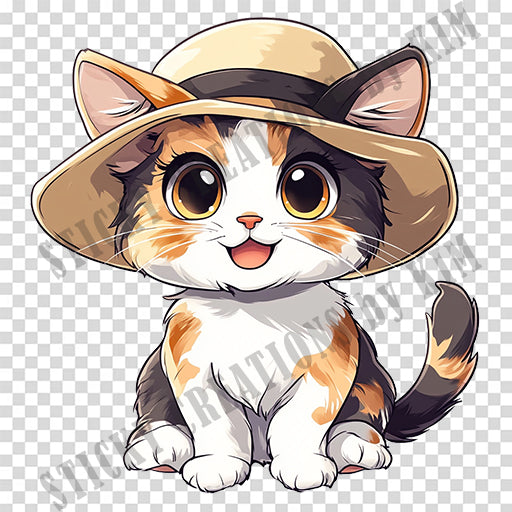 Adorable Cat with a Hat Design #035 | STICKERS | Individual