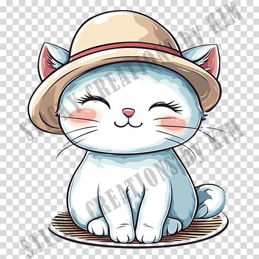 Adorable Cat with a Hat Design #037| Clipart Stickers | Cute Digital Download | Make Stickers, Posters, Digital Art, etc.