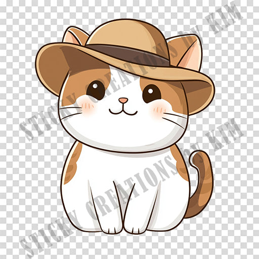 Adorable Cat with a Hat Design #039 | STICKERS | Individual