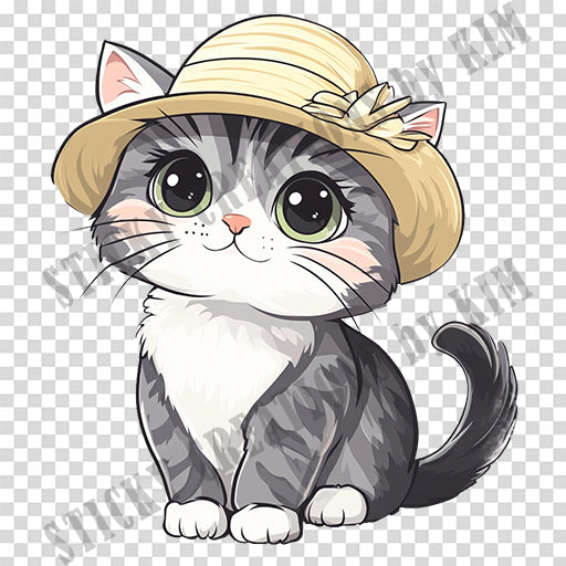 Adorable Cat with a Hat Design #040 | STICKERS | Individual