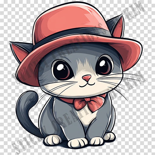 Adorable Cat with a Hat Design #043 | STICKERS | Individual