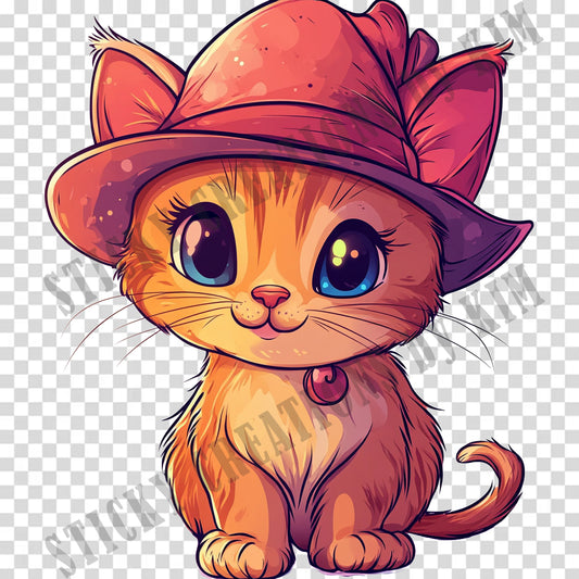 Adorable Cat with a Hat Design #044| Clipart Stickers | Cute Digital Download | Make Stickers, Posters, Digital Art, etc.