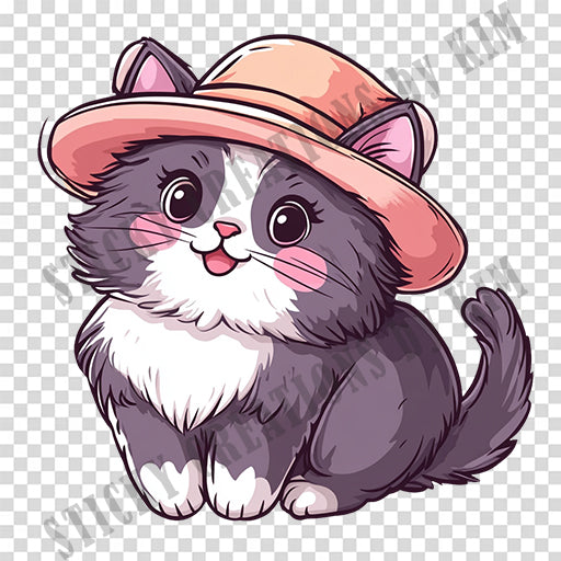 Adorable Cat with a Hat Design #047| Clipart Stickers | Cute Digital Download | Make Stickers, Posters, Digital Art, etc.