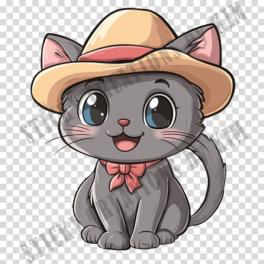 Adorable Cat with a Hat Design #048| Clipart Stickers | Cute Digital Download | Make Stickers, Posters, Digital Art, etc.