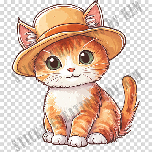 Adorable Cat with a Hat Design #050| Clipart Stickers | Cute Digital Download | Make Stickers, Posters, Digital Art, etc.