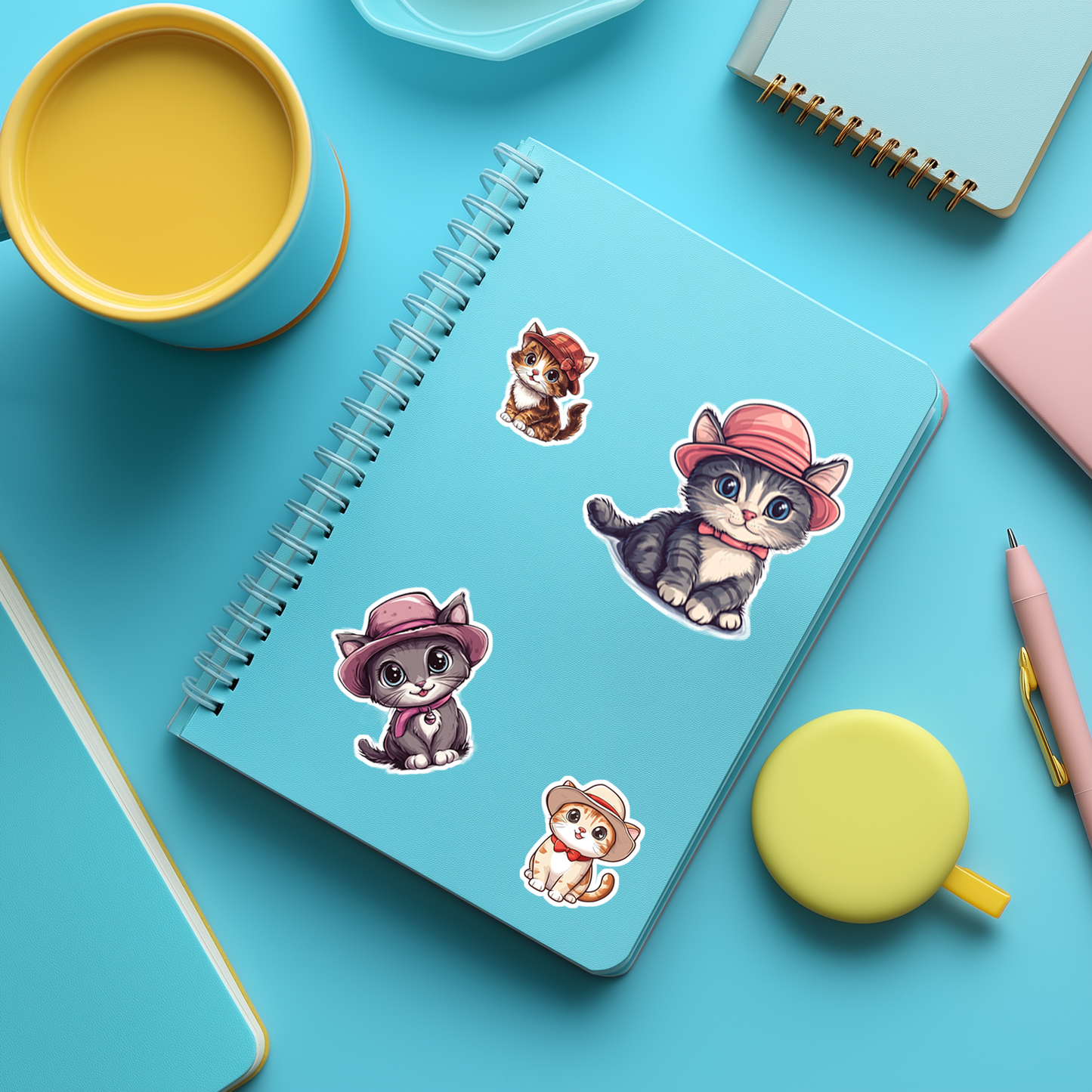 Adorable Cat with a Hat Design #001 | STICKERS | Individual