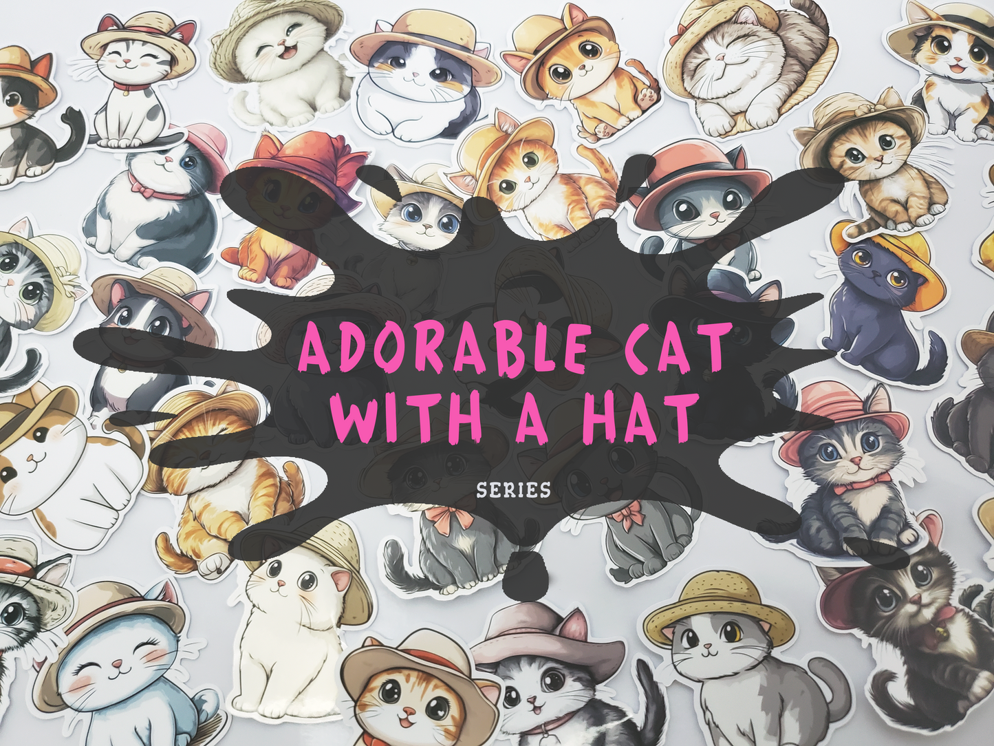 15pc Adorable Cat with a Hat | Sticker Sheet | Cute Stickers